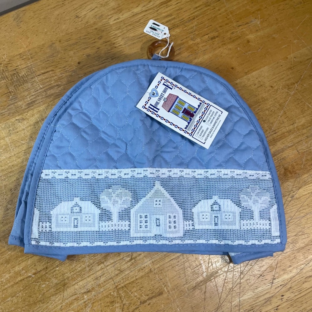 Home Sweet Home Toaster Cover Vtg 2 Slice Blue Quilted Lace Village Made in USA